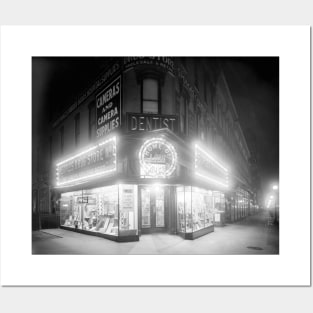 Corner Store At Night, 1920. Vintage Photo Posters and Art